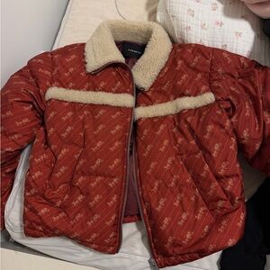 Coach Quilted Jacket with Sherpa Collar - Burgundy/Cream